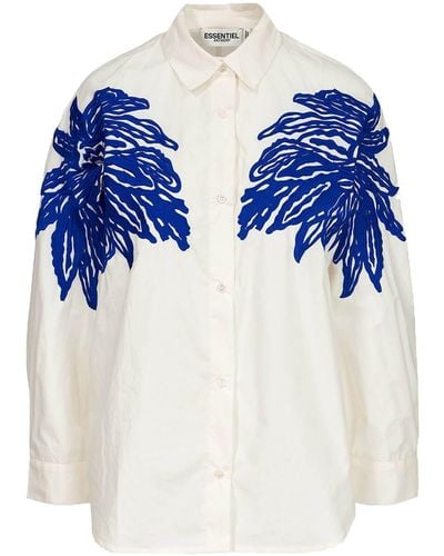Essentiel Antwerp Dolly White Embroidered Shirt - Blue
