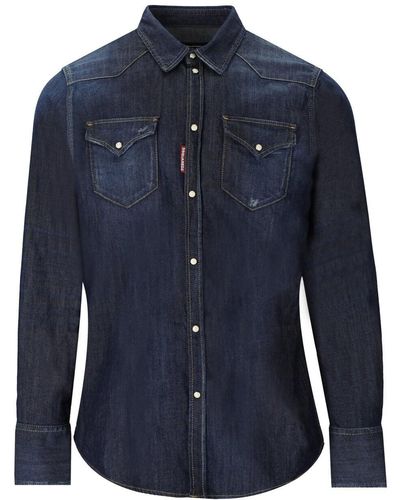 DSquared² Chemise classsic western denim e - Bleu