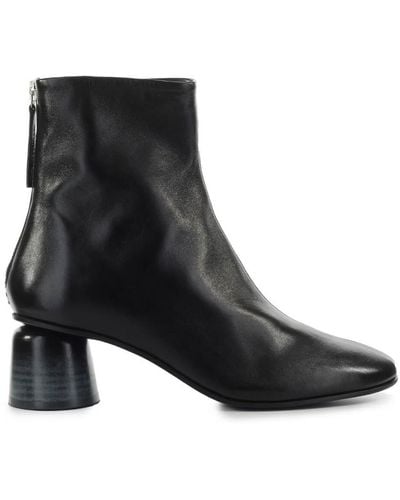 Halmanera Anya Leather Heeled Ankle Boot - Black