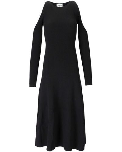 Ganni Black Cut-out Ribbed Midi Dress