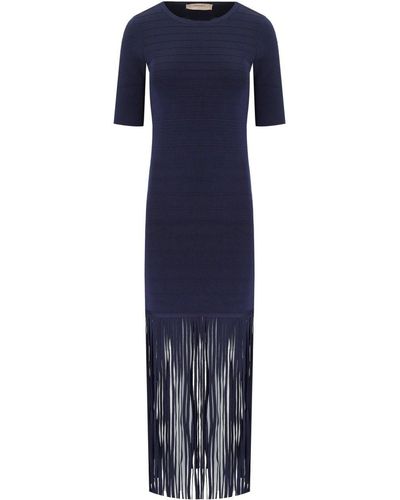 Twin Set Dress With Fringes - Blue