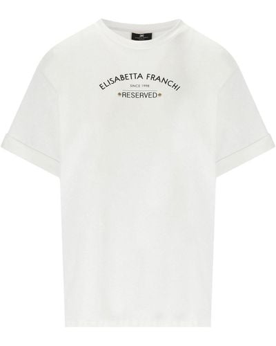 Elisabetta Franchi T-shirt con logo gesso - Bianco