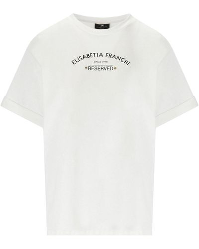 Elisabetta Franchi Weisses t-shirt mit logo - Weiß