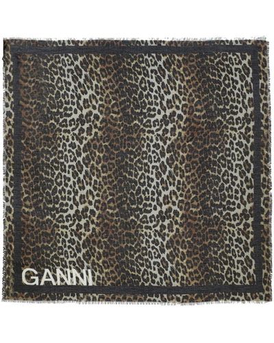 Ganni Leopard-print schal - Schwarz