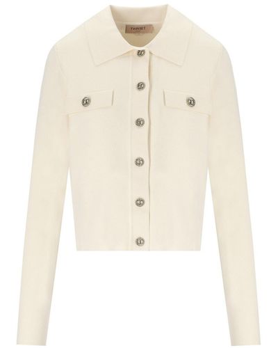 Twin Set Off-cardigan With Logo Buttons - White