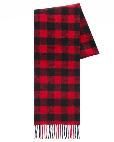 Woolrich Buffalo Check Black Scarf - Red
