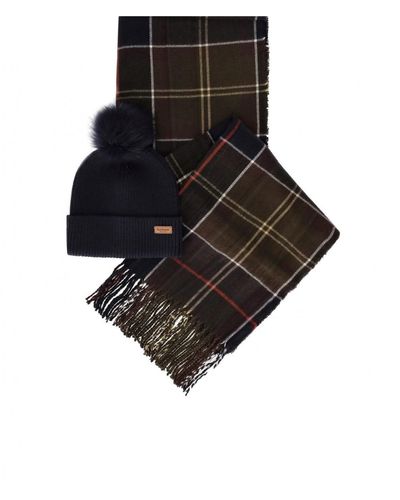 Barbour Dover/hailes Tartan Beanie+scarf Set - Black
