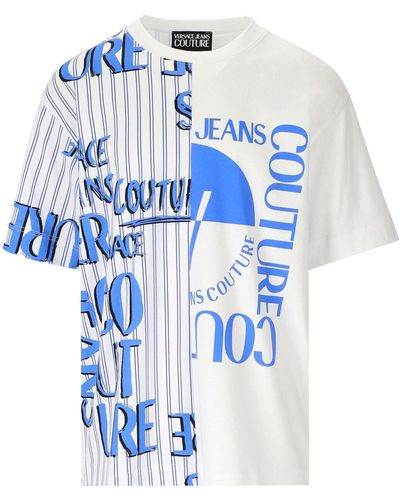 Versace Doodle logo stripes weiss t-shirt - Blau