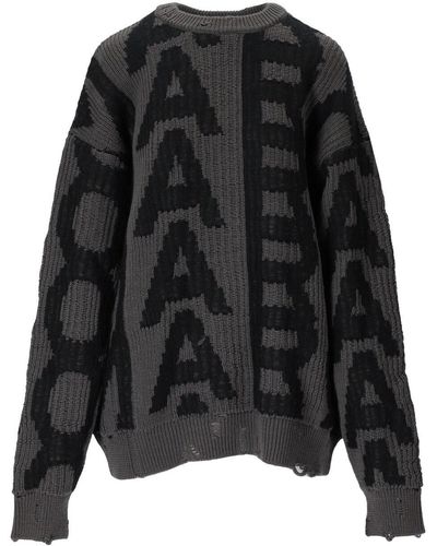 Marc Jacobs The Monogram Distressed Gray Black Crewneck Sweater