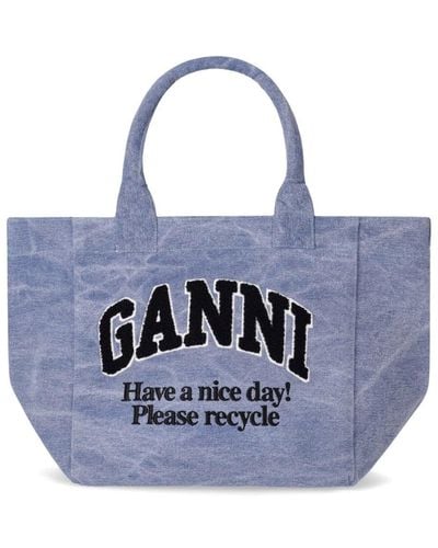 Ganni Washed Small Shopping Bag - Blue
