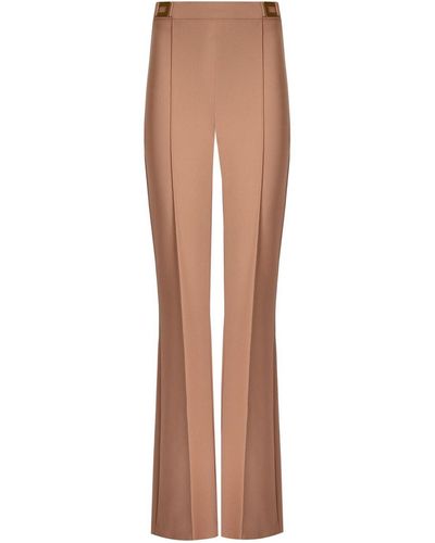 Elisabetta Franchi Nude Palazzo Pants With Logo - Brown