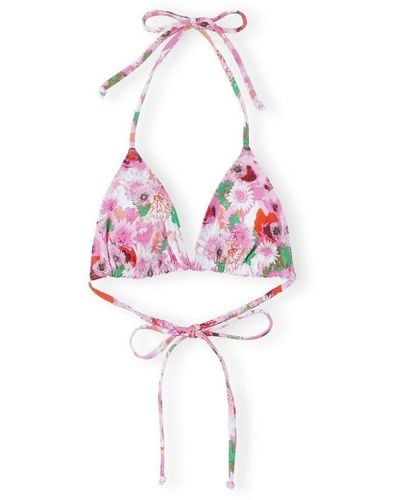 Ganni Sujetador de bikini triángulo con flores - Rosa