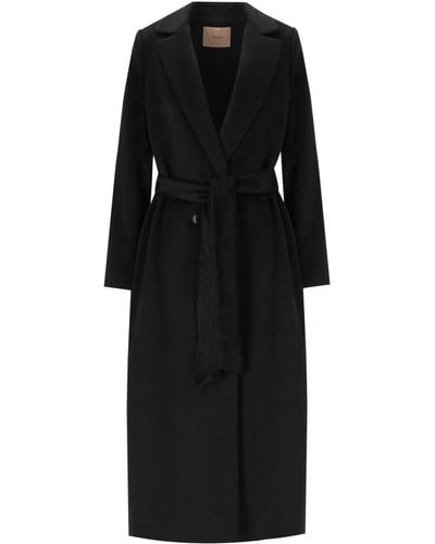 Twin Set Wool Mix Double-breasted Coat - Black