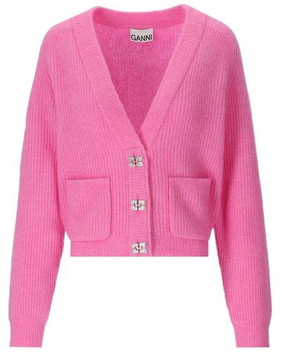 Ganni Wool -Strickjacke mit Juwelenknöpfen - Pink