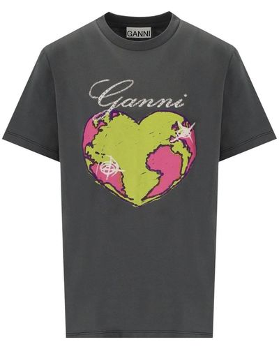 Ganni Relaxed heart es t-shirt - Grau