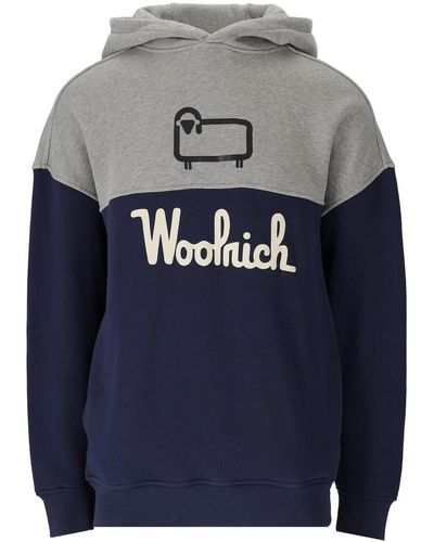 Woolrich Color Block Grijs Hoodie - Blauw