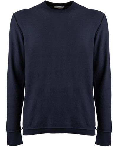 Paolo Pecora Navy Crewneck Long Sleeve Sweater - Blue