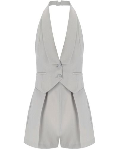 Elisabetta Franchi Perlen kurzer jumpsuit - Grau