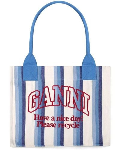 Ganni Striped Tote Bag - White