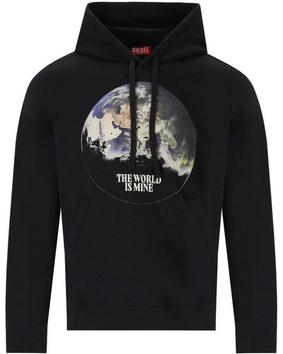 DIESEL S-Ginn-Welt Hoodie mit Slogan-Print - Schwarz