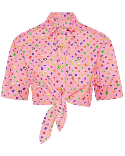 Chiara Ferragni Rainbow Denim Crop Overhemd - Rood