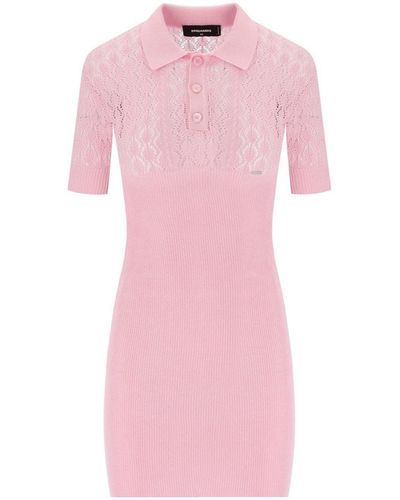 DSquared² Pink Openwork Knitted Dress