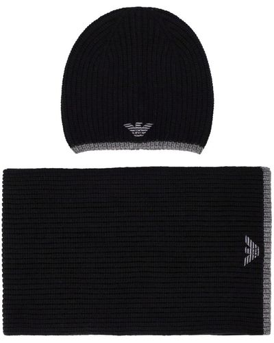 Emporio Armani Grau beanie+schal set mit logo - Schwarz