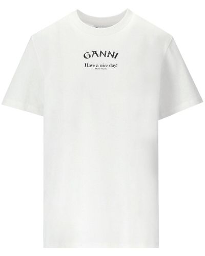 Ganni T Shirt con estampado del logotipo - Blanco