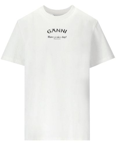 Ganni T -shirt Met Logo -print - Wit
