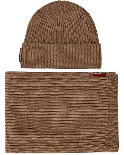 DSquared² Warmy Camel Beanie+sjaal Set - Bruin