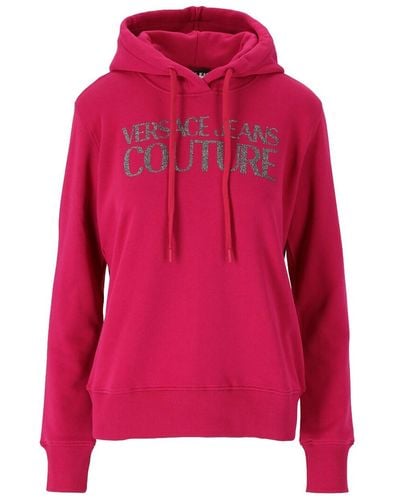 Versace Jeans Couture LOGO GLITTER FUCHSIA HOODIE - Rot