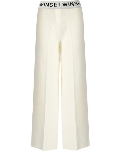 Twin Set CREME WIDE LEG STRICKHOSE - Natur