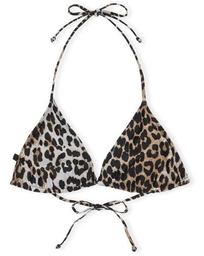 Ganni Sujetador de bikini triángulo estampado leopardo - Blanco