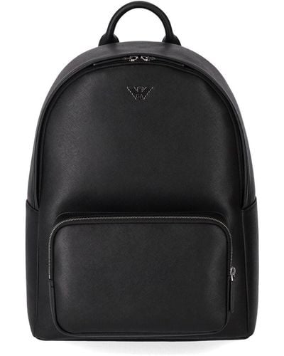 Emporio Armani Regenerated-leather Backpack With Eagle Pate - Black