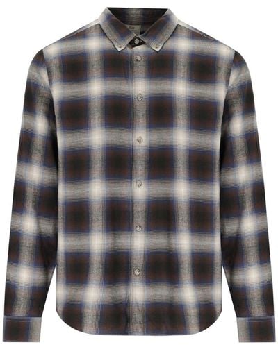 Woolrich Madras Check Brown And Blue Shirt - Grey