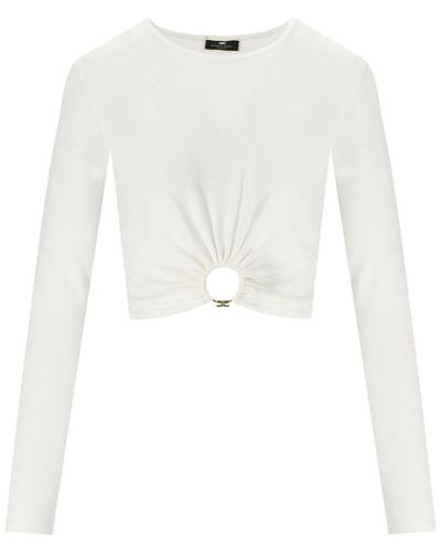 Elisabetta Franchi Ivory Cropped Sweater - White
