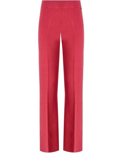 Twin Set Pantalone a palazzo in maglia holly berry - Rosso