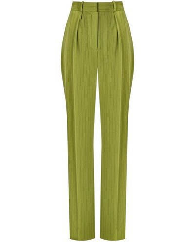 Elisabetta Franchi Olive Pinstripe Trousers - Green