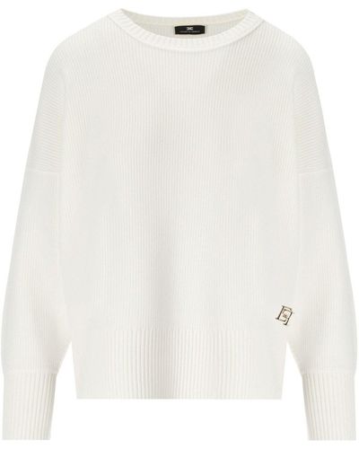 Elisabetta Franchi Ivory Crewneck Sweater - Wit