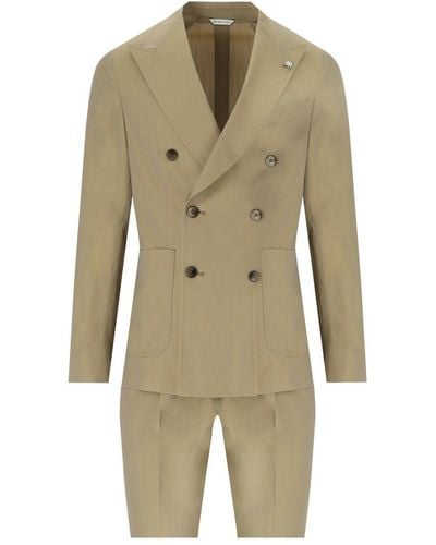Manuel Ritz Green Double-breasted Suit - Natural