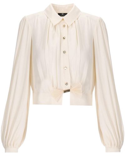 Elisabetta Franchi Butter Shirt With Bow - Natural