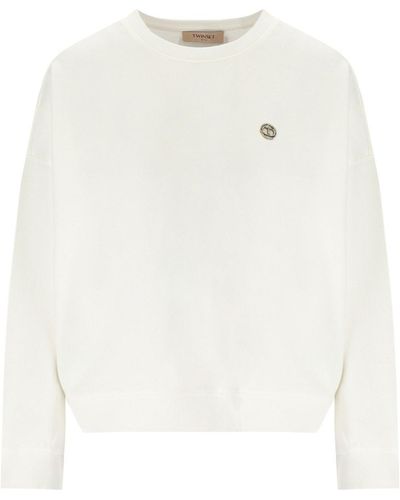 Twin Set Off- Sweatshirt With Logo - White