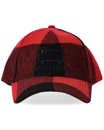 Woolrich Berretto con visiera UNISEX CHECK BASEBALL CAP Nero-rosso Lana