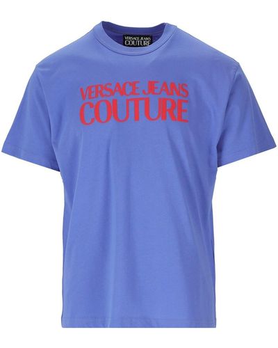 Versace Jeans Couture T-Shirt mit Logo-Print - Blau