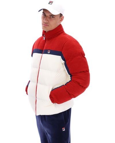 Fila Rowan Corduroy Mix Colour Block Puffer Jacket - Red