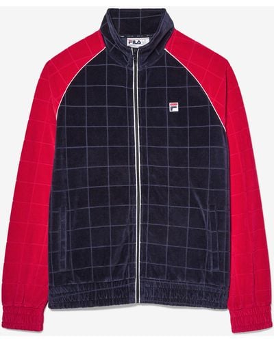 Fila Ivy League Debossed Check Velour Jacket - Red