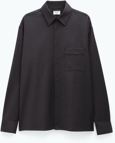 Filippa K Boxy Wool Twill Shirt - Black