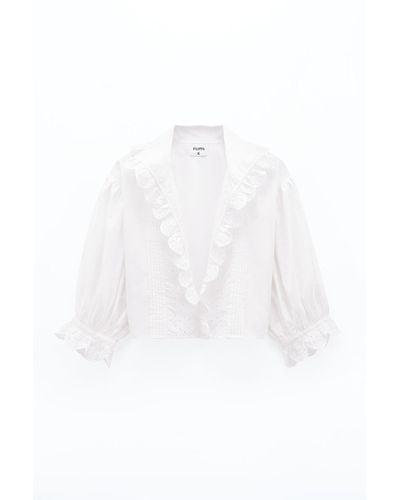Filippa K Cropped Embroidery Blouse - White