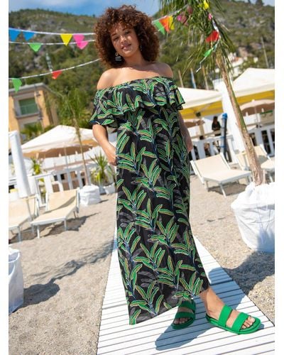 FIORELLA RUBINO Vestito lungo relaxed fit con stampa palme - Verde