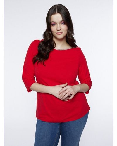 FIORELLA RUBINO T-shirt in cotone con bordo lurex - Rosso